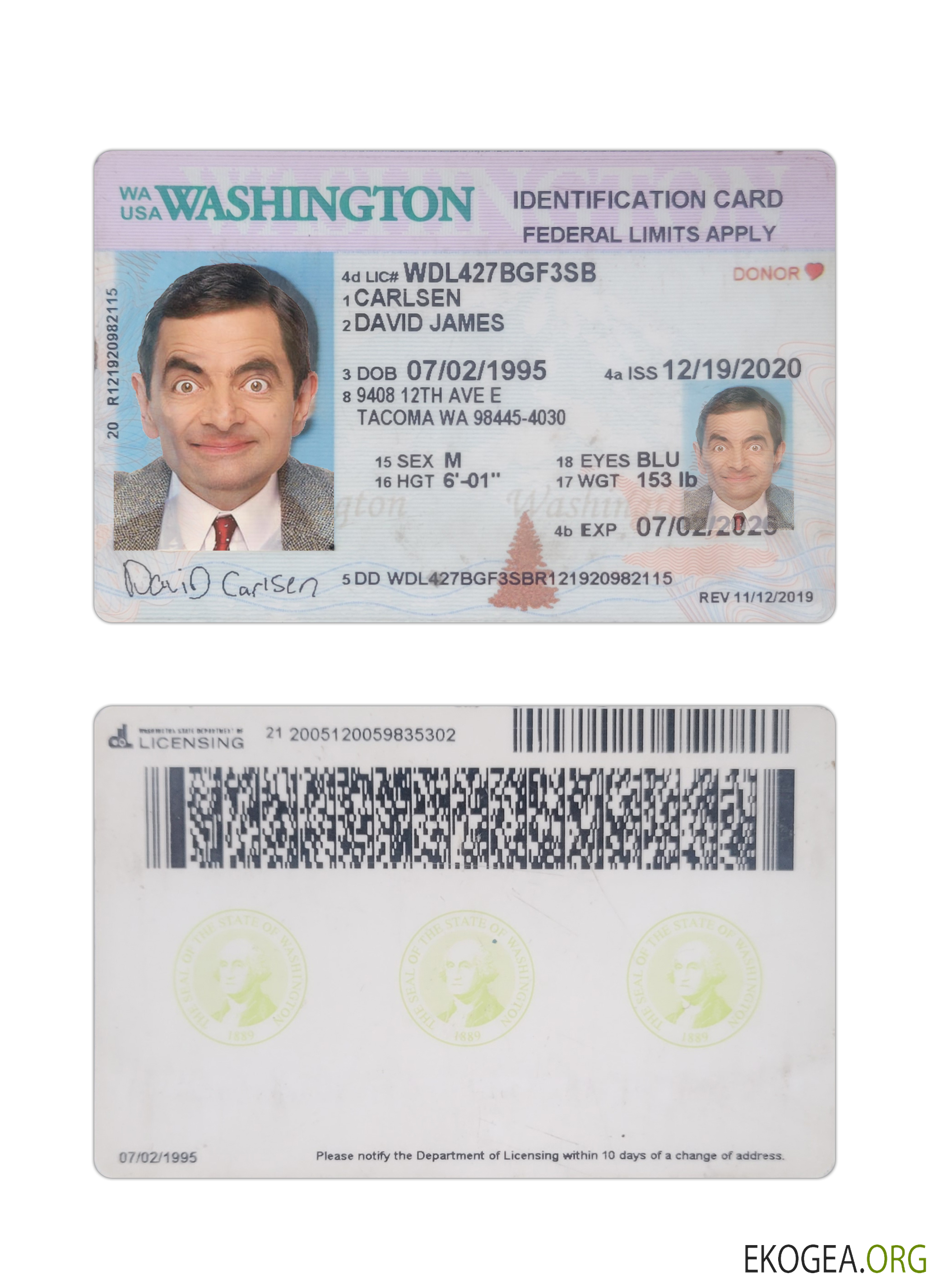 Carte d'identité des États Unis, Washington, 2020 présent